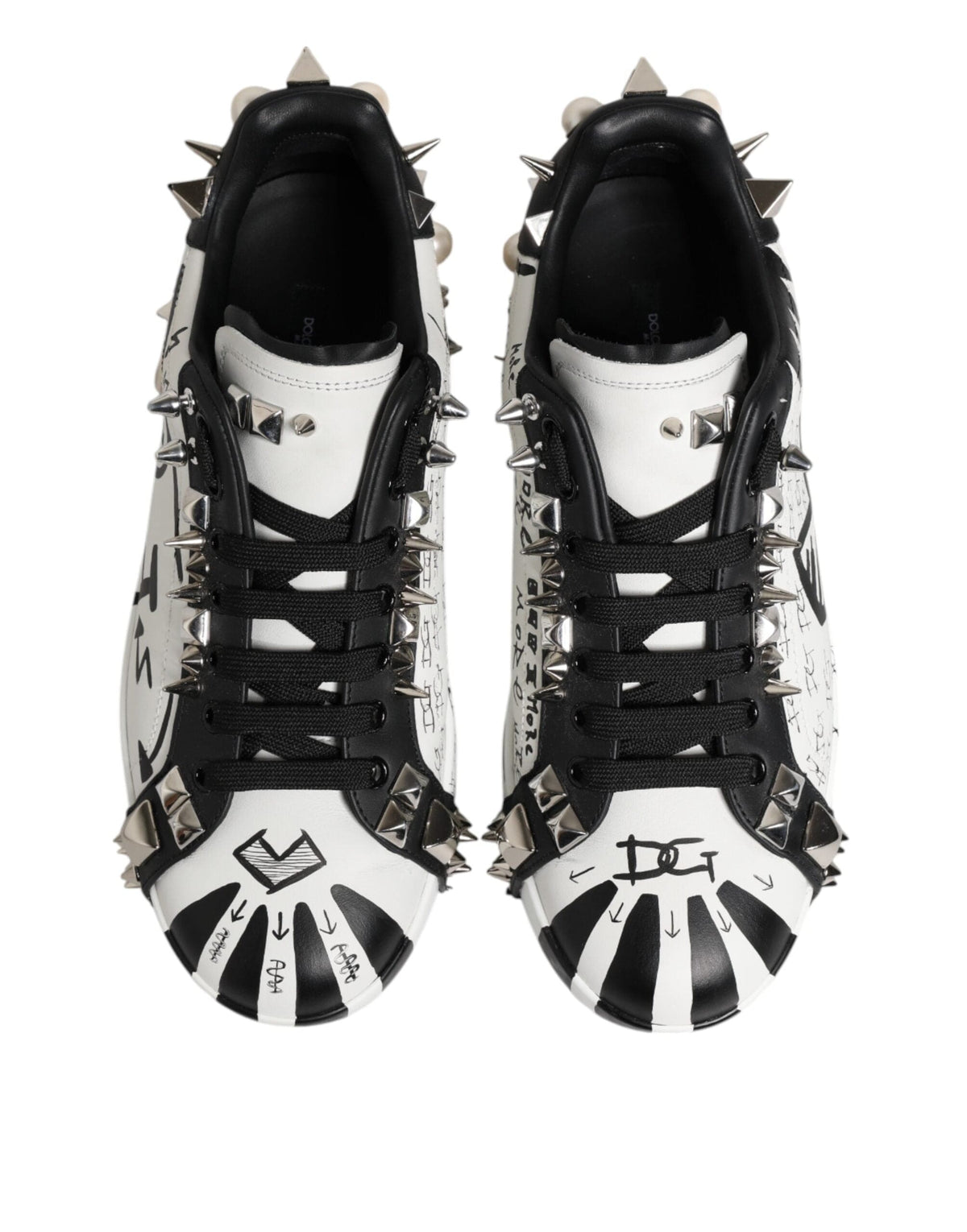 Dolce & Gabbana Black White Studded Low Top Sneakers Shoes