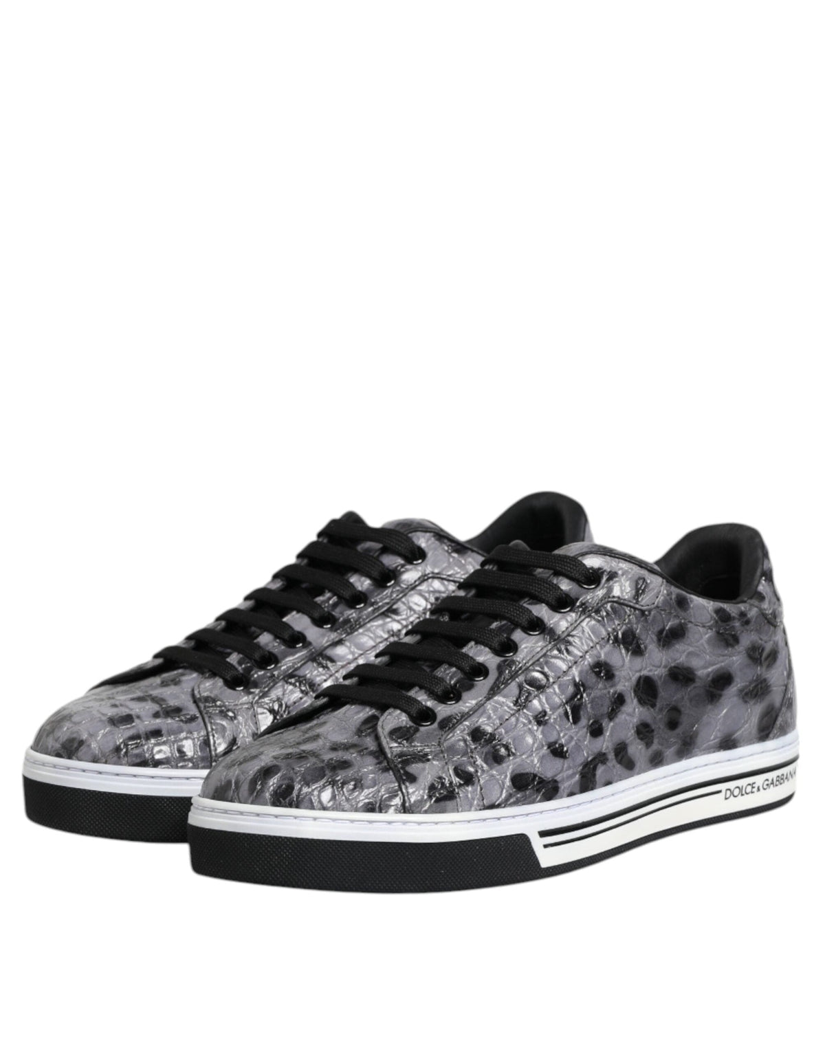 Dolce & Gabbana Gray Leather Leopard Low Top Sneakers Shoes
