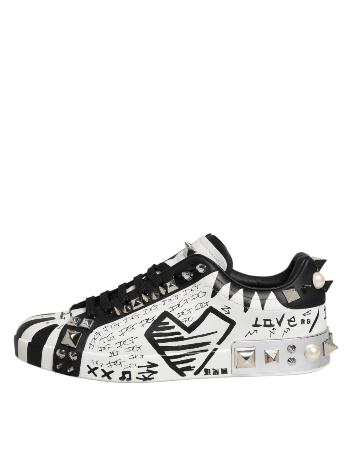Dolce & Gabbana Black White Studded Low Top Sneakers Shoes