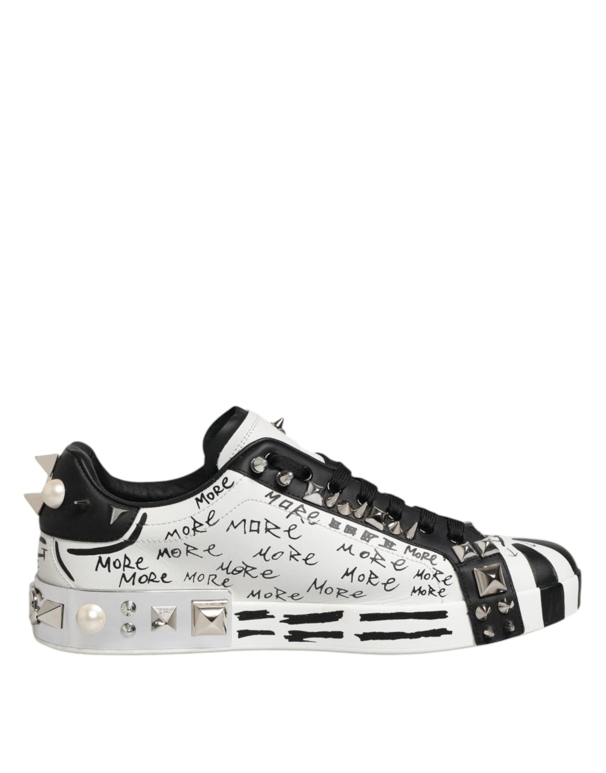 Dolce & Gabbana Black White Studded Low Top Sneakers Shoes