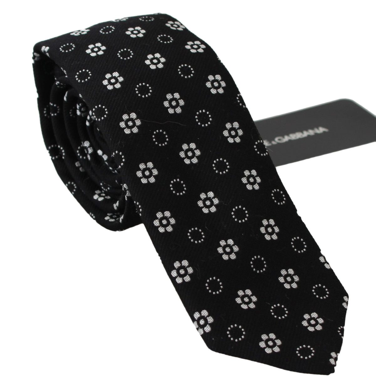 Elegante corbata de seda con estampado floral negro de Dolce &amp; Gabbana