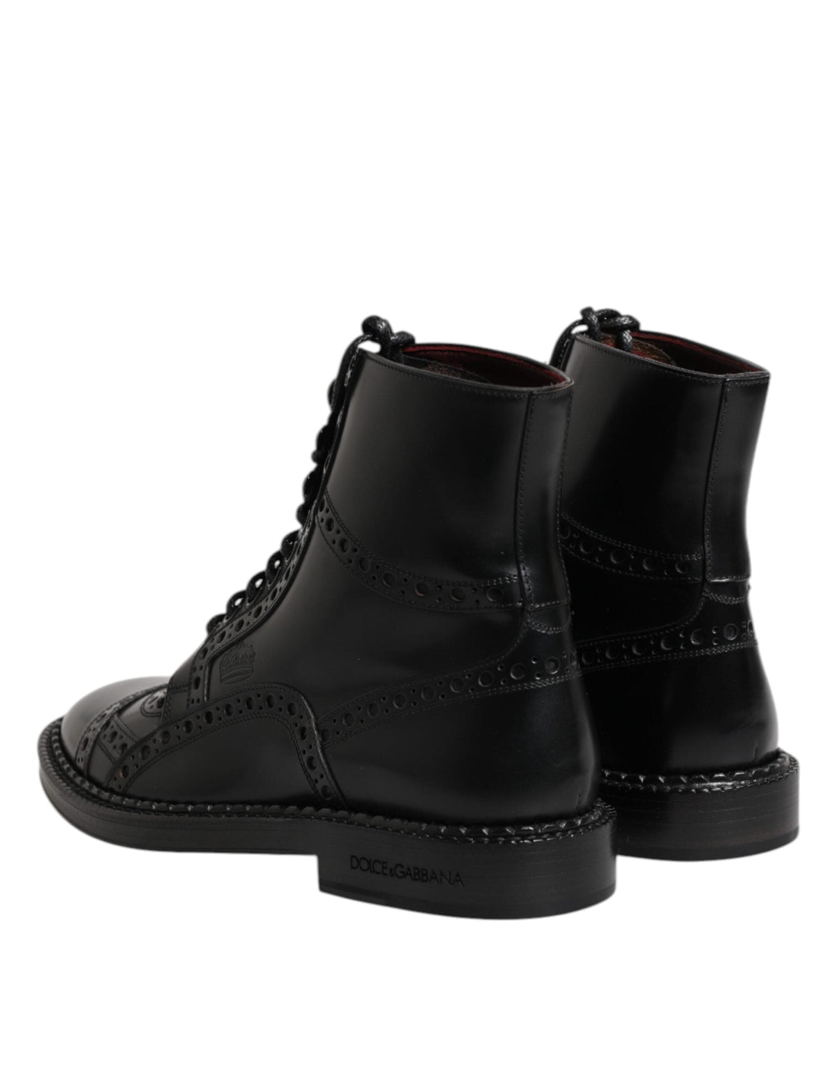 Dolce & Gabbana Black Leather Lace Up Mid Calf Boots Shoes
