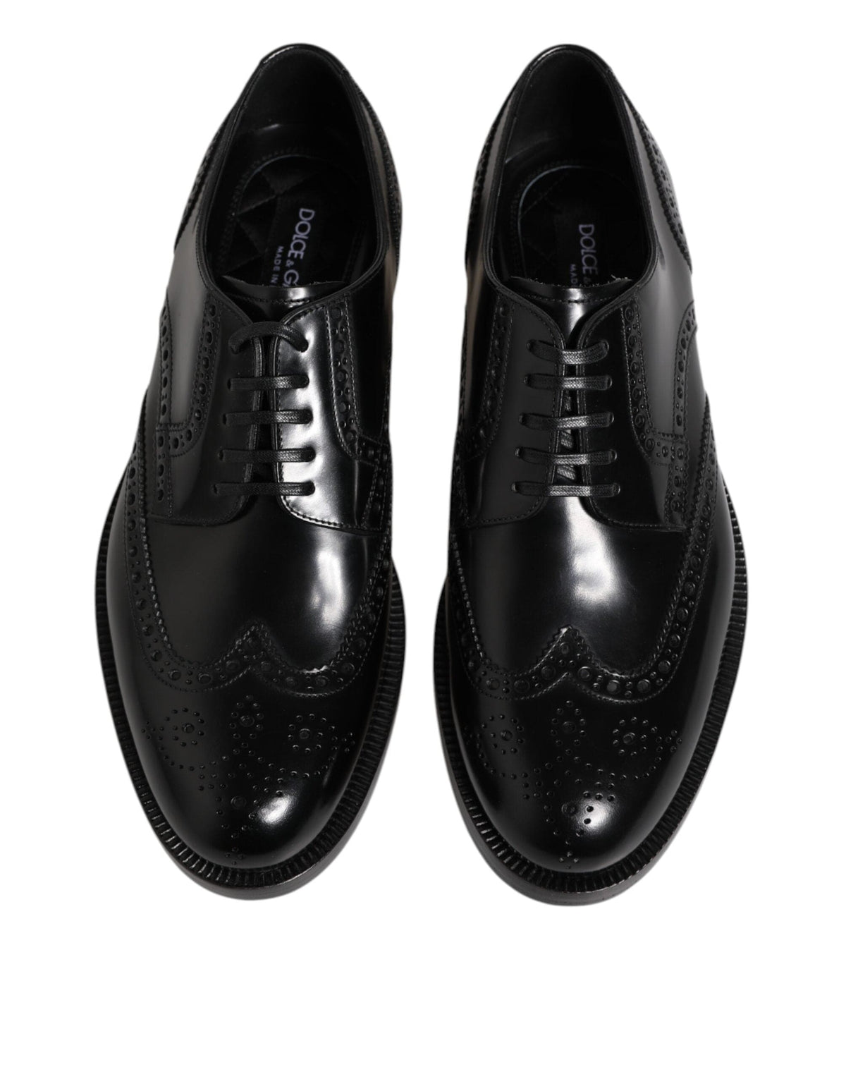 Dolce & Gabbana Black Leather Derby Wingtip Formal Shoes