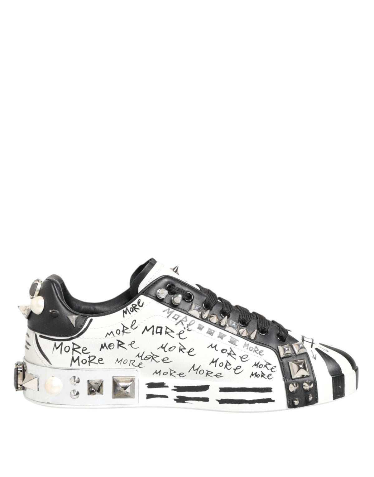Dolce & Gabbana White Studded Printed Low Top Sneakers Shoes