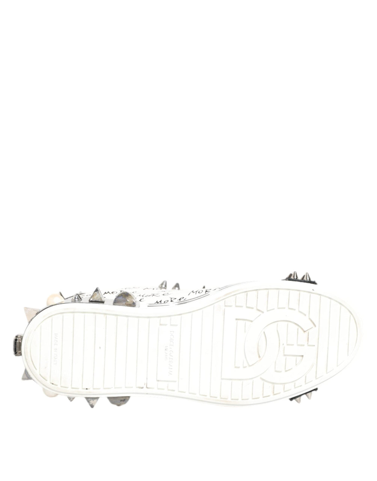 Dolce & Gabbana White Studded Printed Low Top Sneakers Shoes