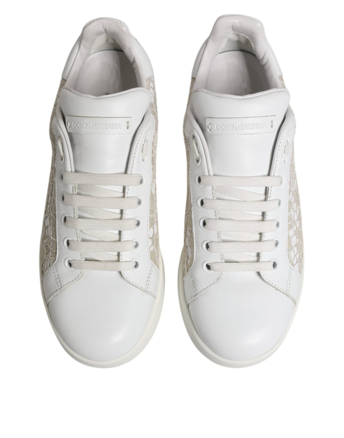 Dolce & Gabbana White Lace Leather Low Top Sneaker Shoes