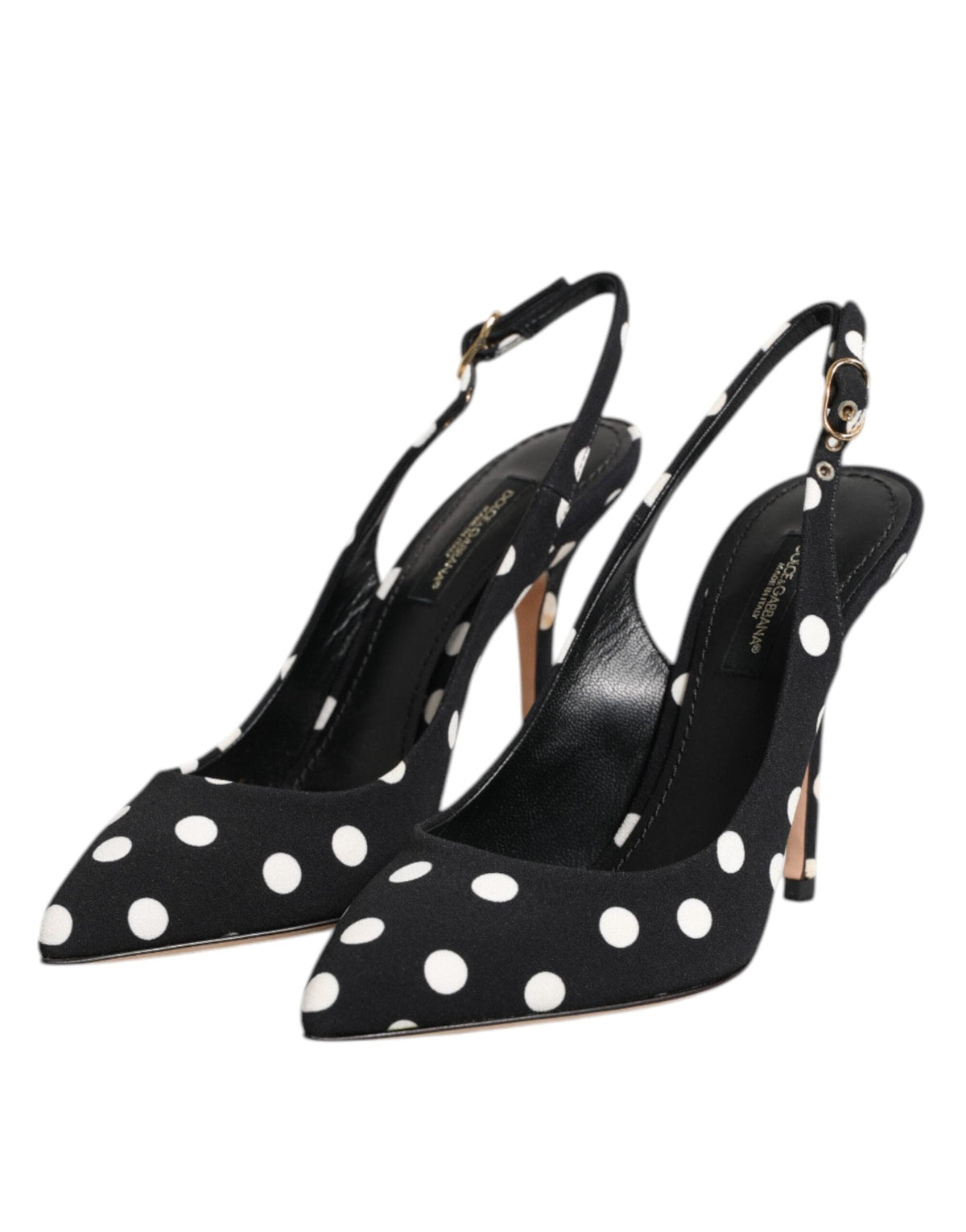 Dolce & Gabbana Black White Dotted Stiletto Slingback Shoes