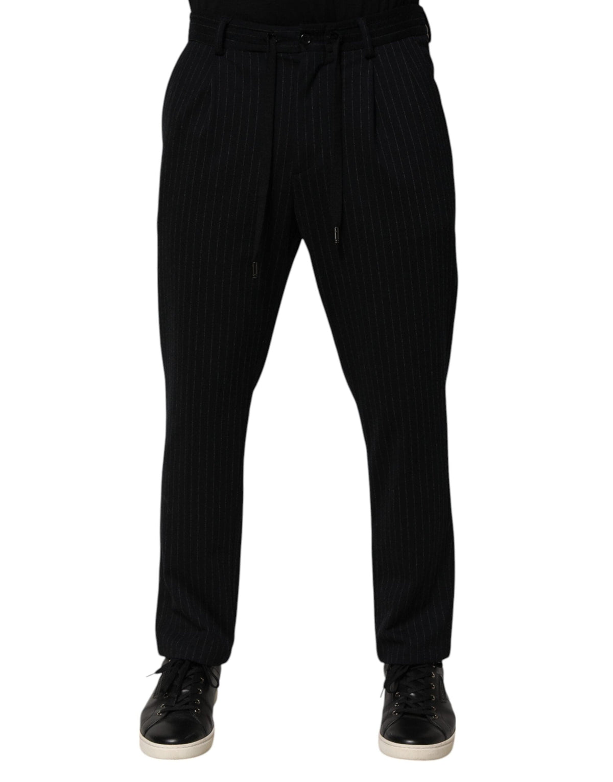 Dolce & Gabbana Black Stripes Viscose Skinny Dress Men Pants