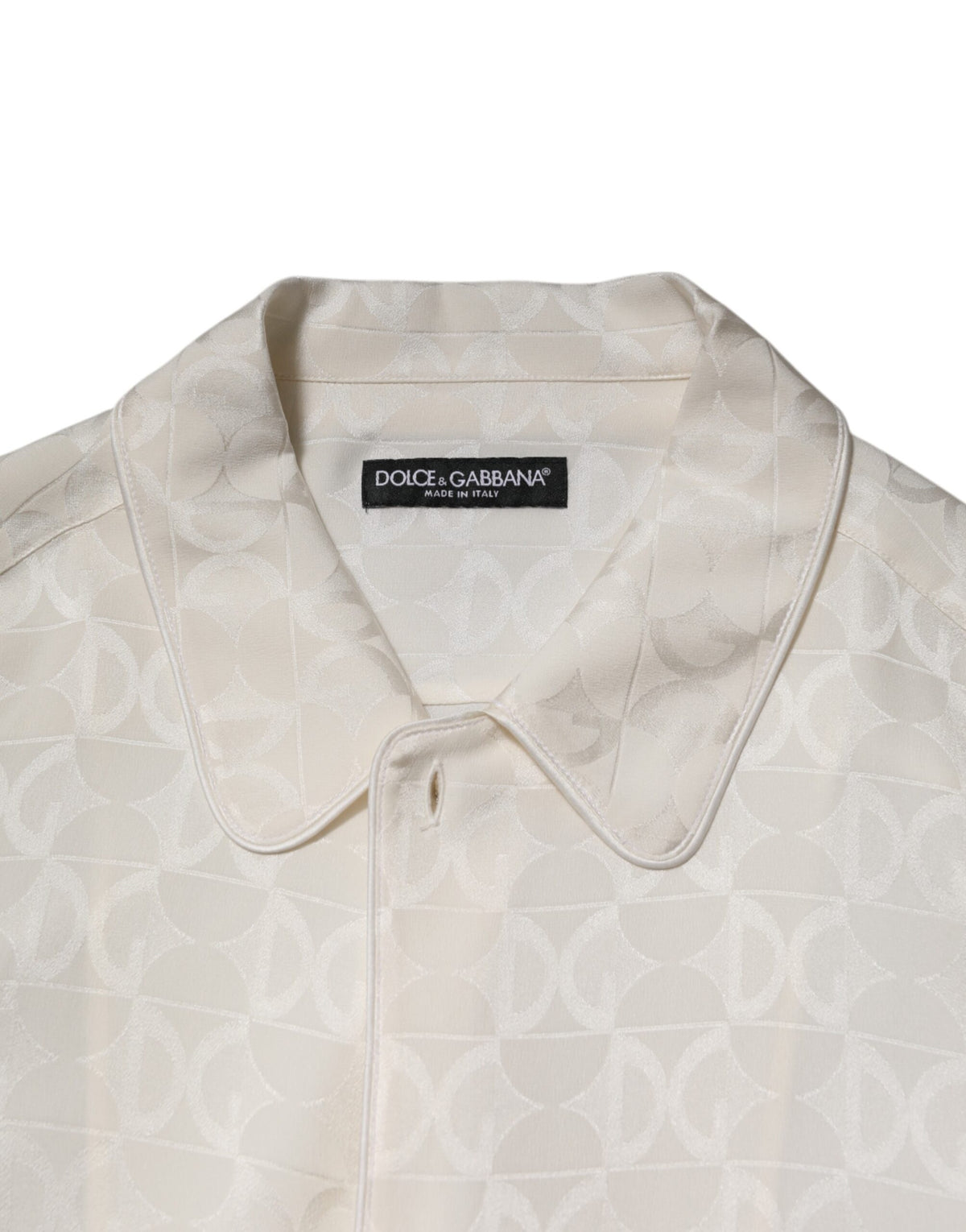 Dolce & Gabbana White Silk DG Logo Print Long Sleeves Shirt