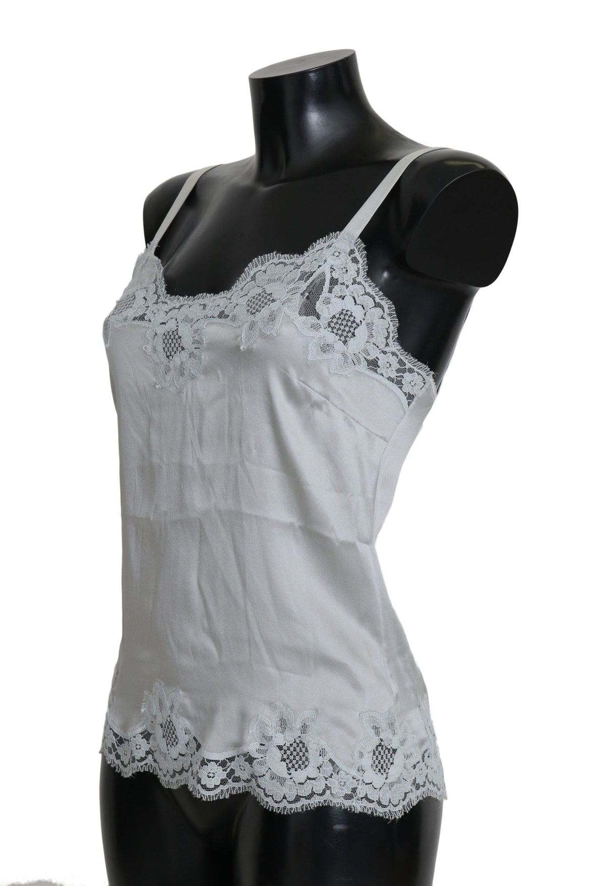 Robe chemise en soie stretch et dentelle fleurie Dolce &amp; Gabbana