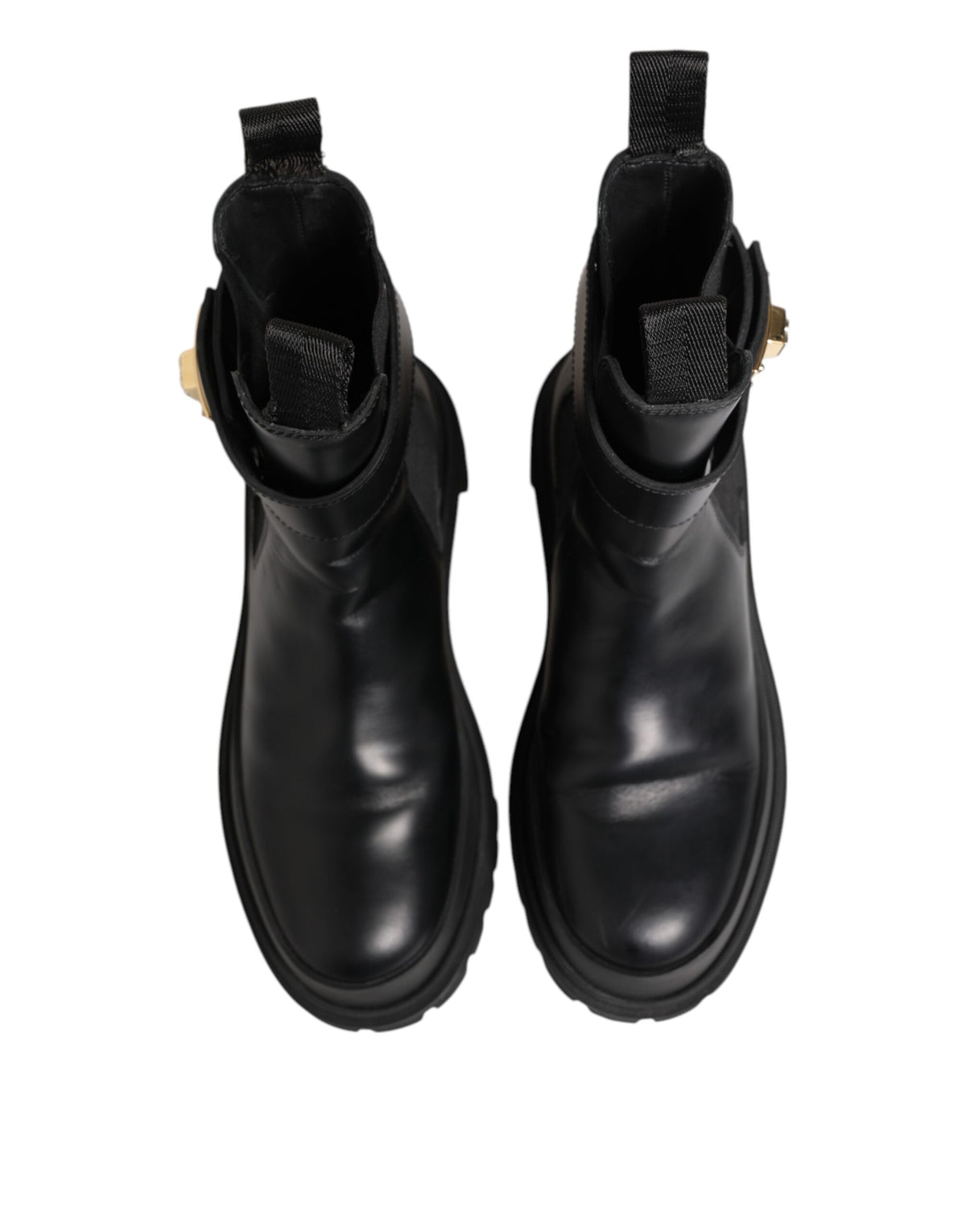 Dolce & Gabbana Black Calfskin DG Logo Strap Ankle Boots Shoes