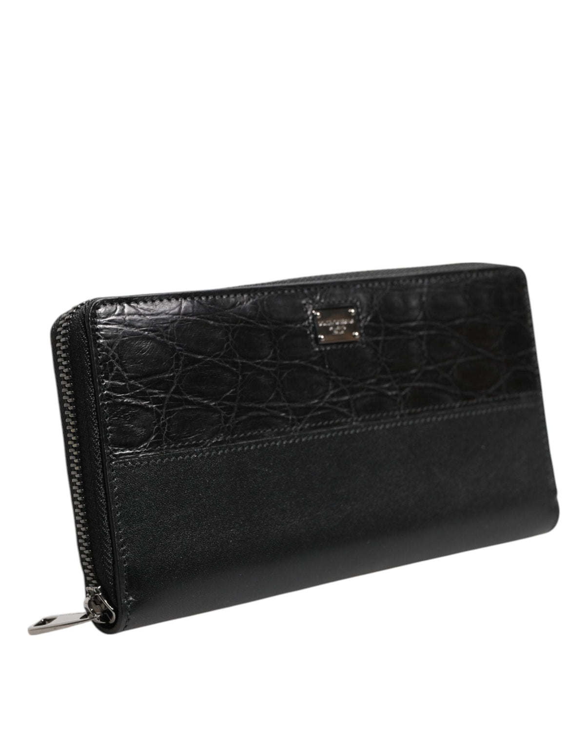 Dolce & Gabbana Black Leather Logo Plaque Zip Around Continental Wallet