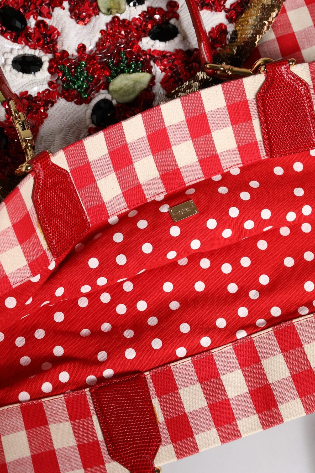 Dolce & Gabbana Red I Love Pizza Rhinestone Embellished Tote Bag