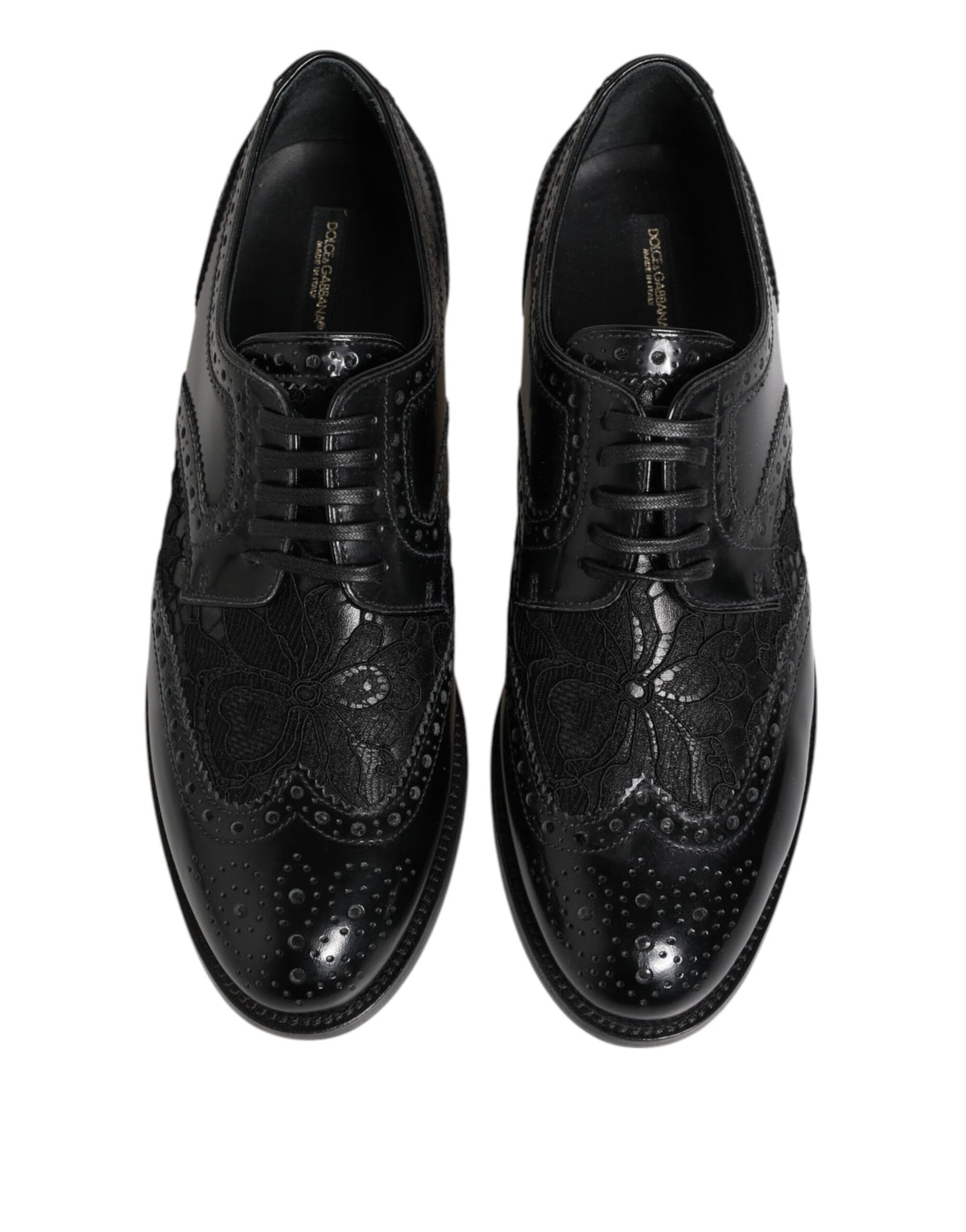 Dolce & Gabbana Black Leather Floral Lace Dress Formal  Shoes