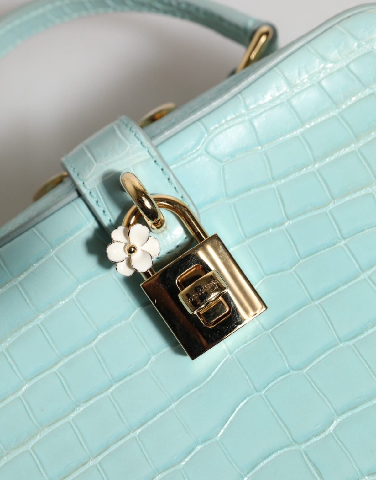 Dolce & Gabbana Mint Green Embossed Leather Padlock Shoulder Bag