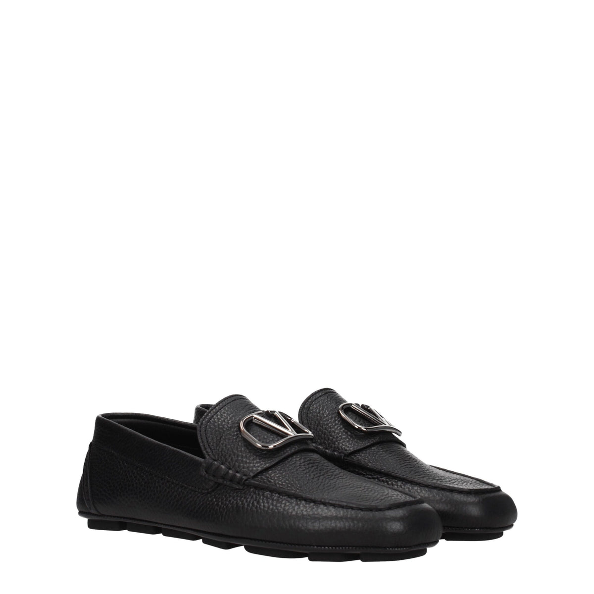 Valentino Garavani Black Leather Slip-On Loafers