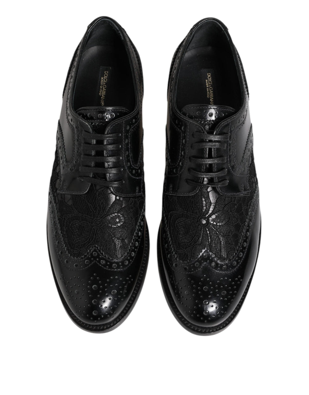 Dolce & Gabbana Black Leather Floral Lace Dress Formal Shoes