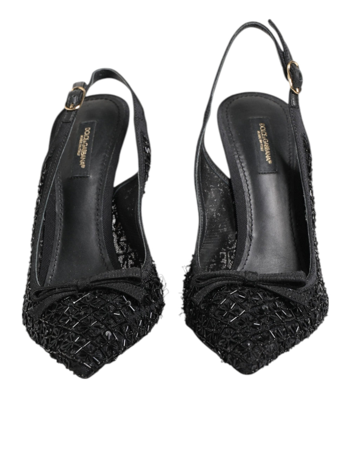 Dolce & Gabbana Black Tulle Ricamo Heels Slingbacks Shoes