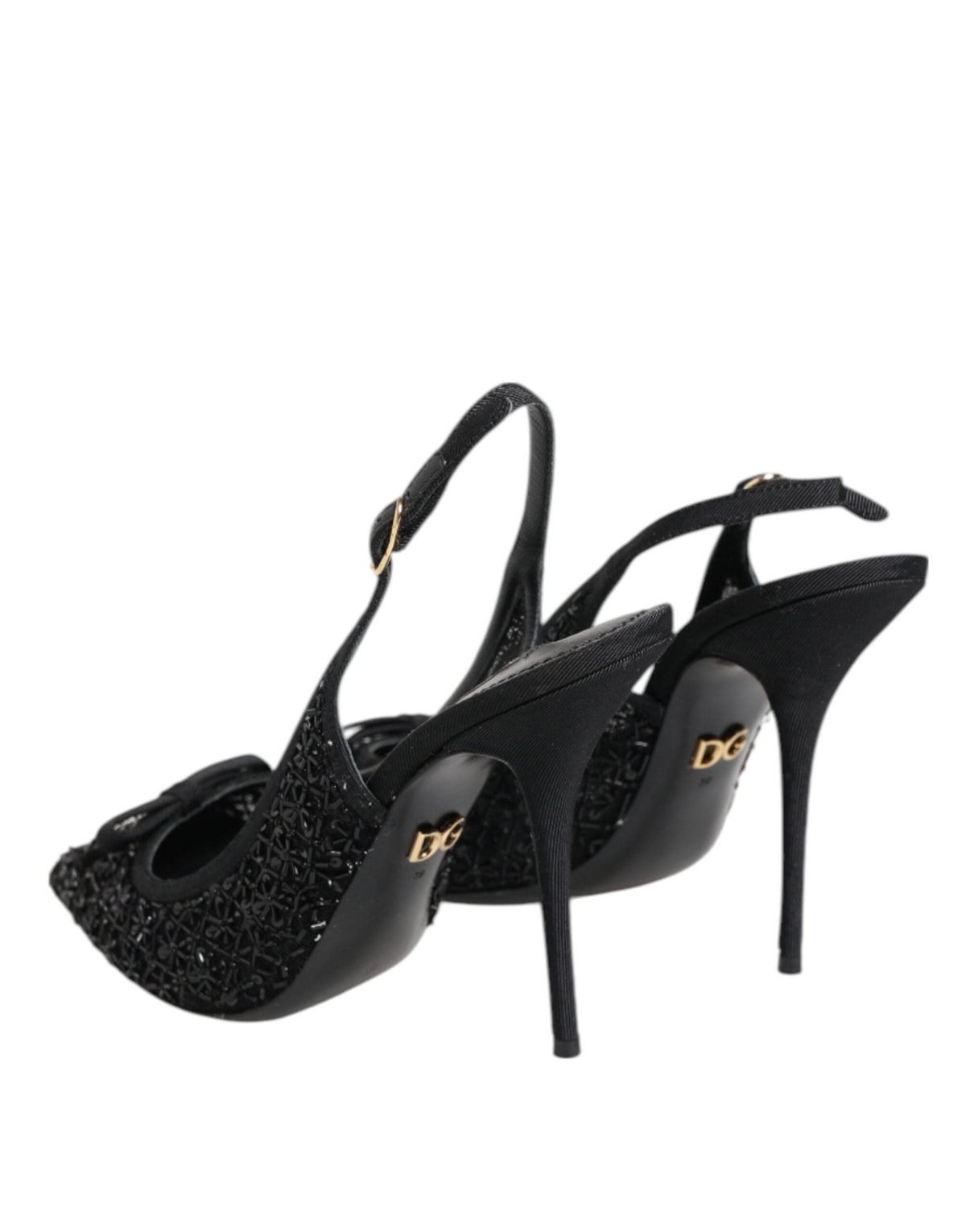 Dolce & Gabbana Black Tulle Ricamo Heels Slingbacks Shoes