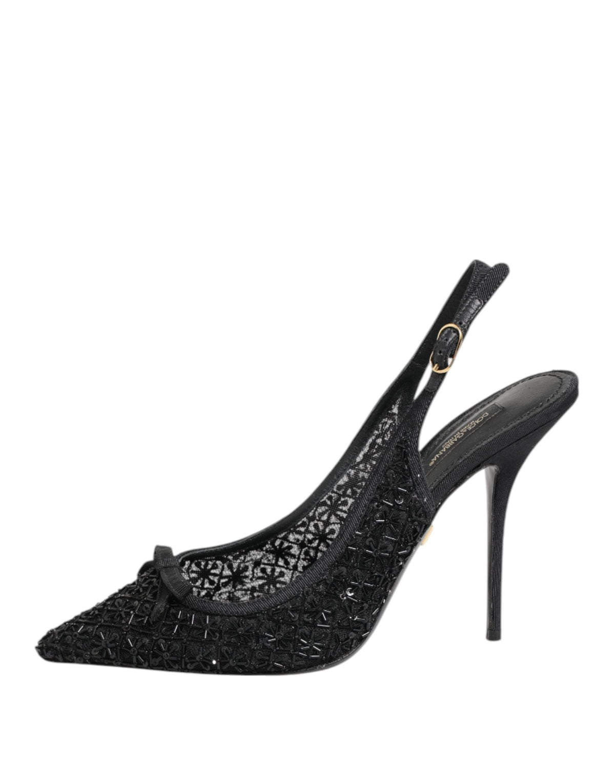 Dolce & Gabbana Black Tulle Ricamo Heels Slingbacks Shoes