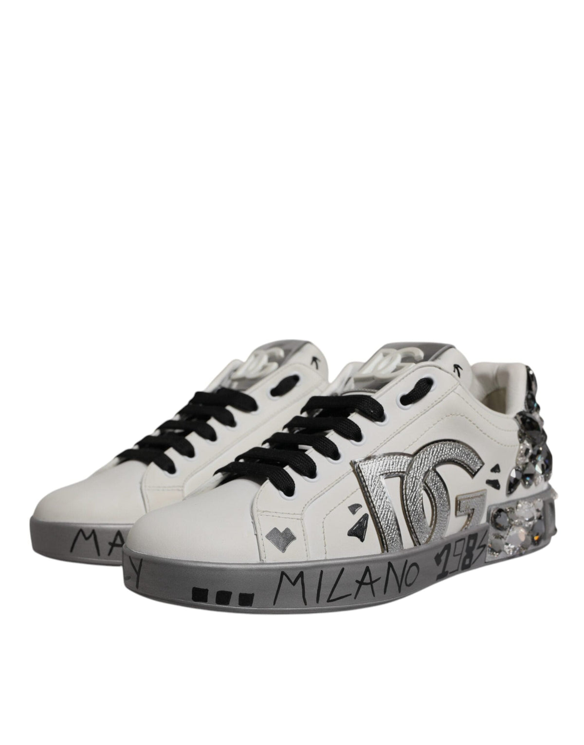 Dolce & Gabbana White Crystal Logo Portofino Sneakers Shoes