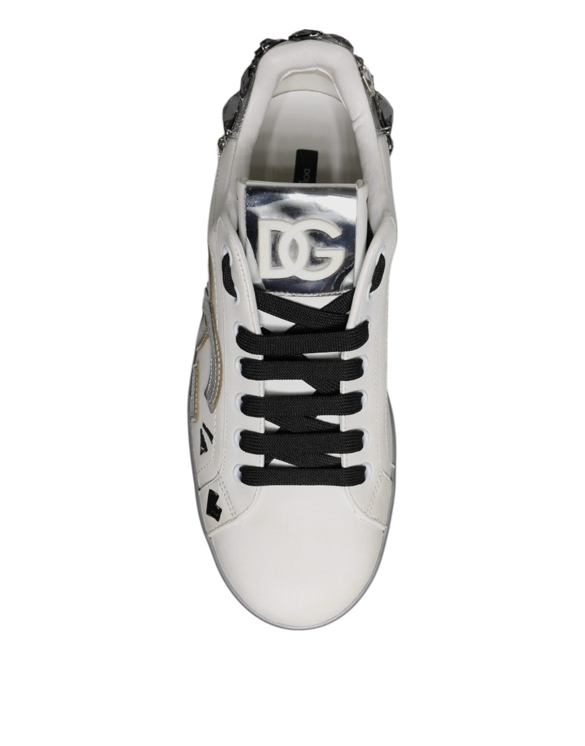 Dolce & Gabbana White Crystal Logo Portofino Sneakers Shoes