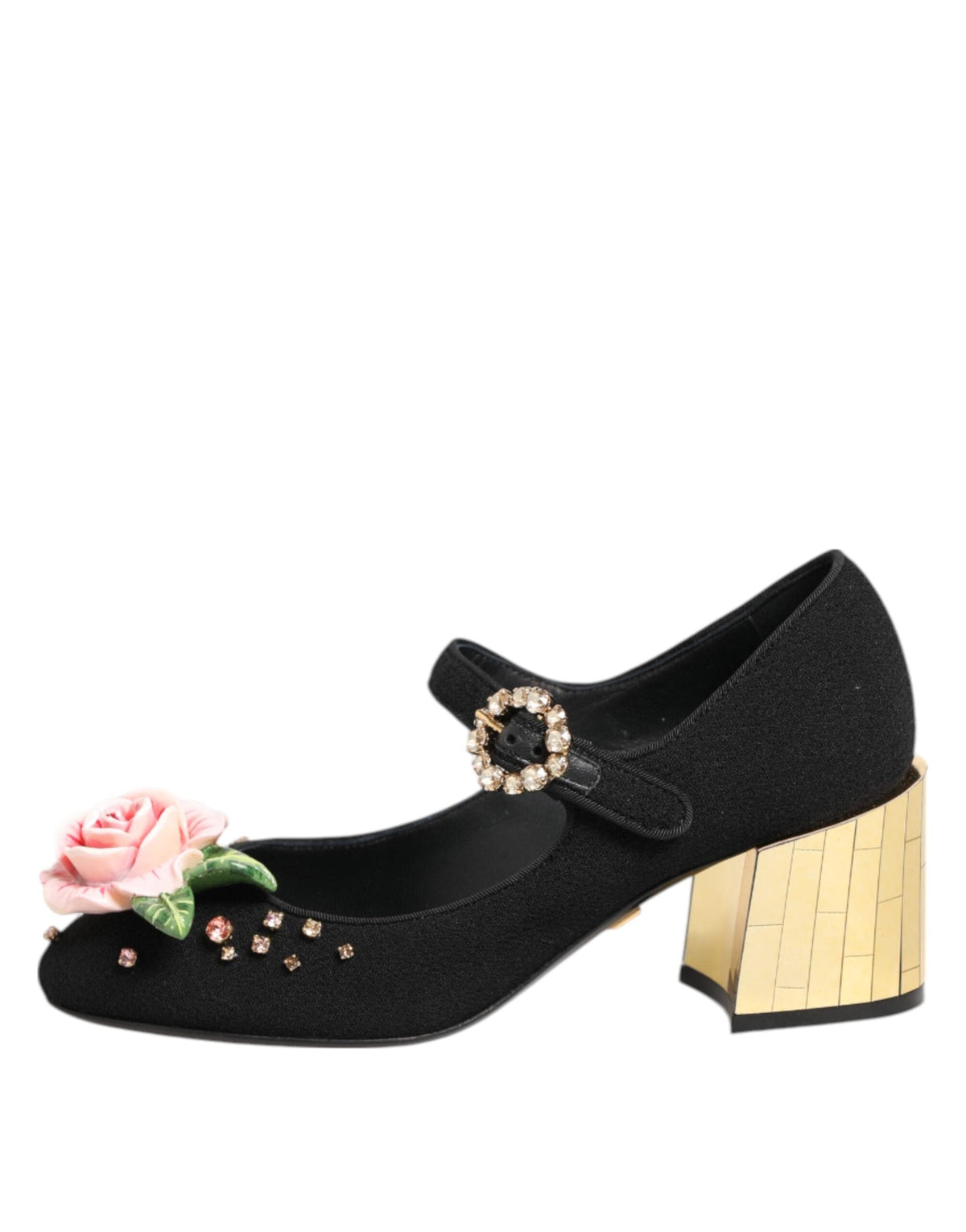 Dolce & Gabbana Black Flower Crystal Embellished Mary Jane Shoes