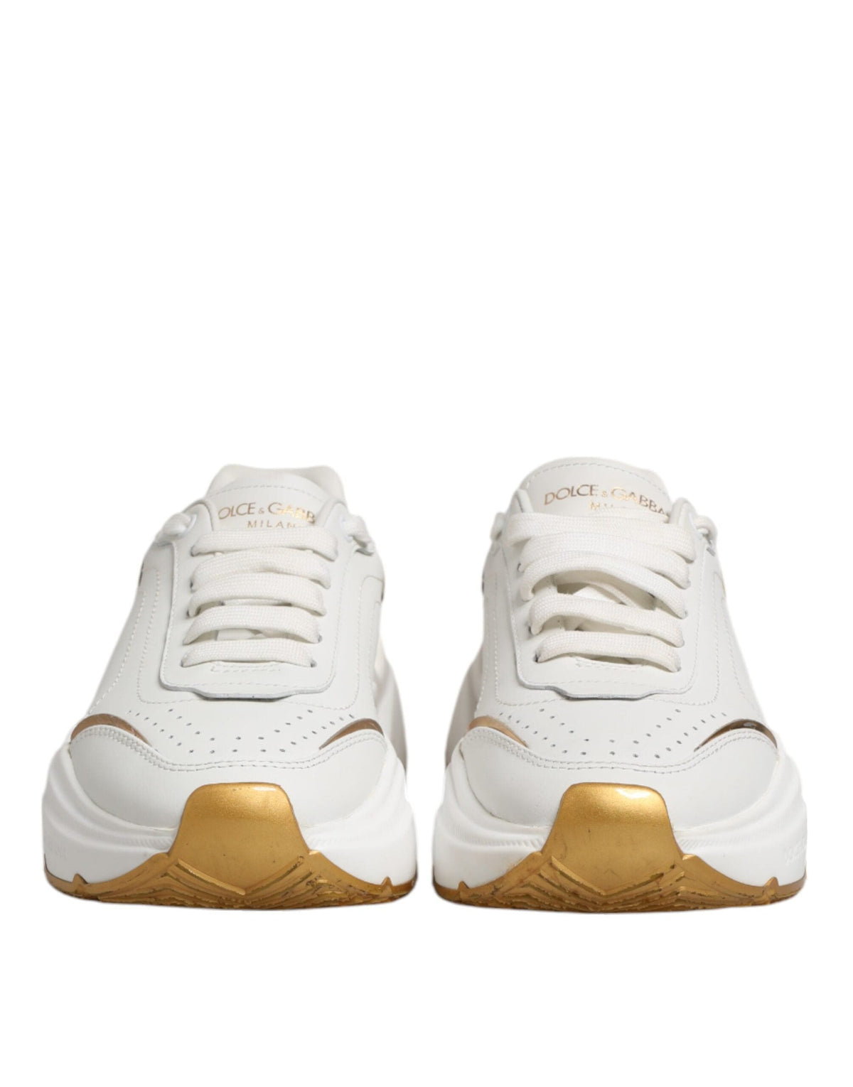 Dolce & Gabbana White Gold DAYMASTER Leather Sneakers Shoes
