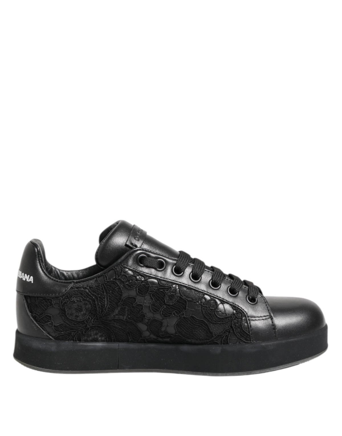 Dolce & Gabbana Black Floral Lace Low Top Sneakers Shoes