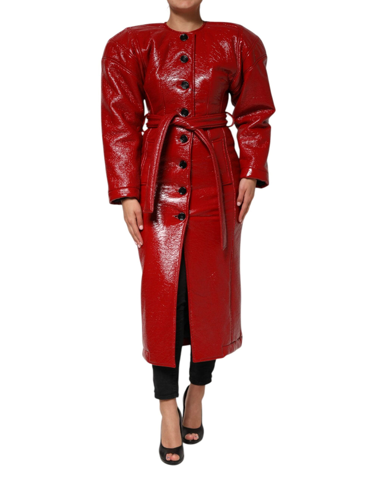 Dolce & Gabbana Red Wool Single Breasted Trench Coat Jacket