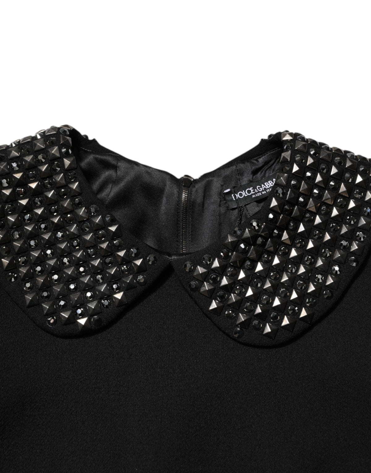Dolce & Gabbana Black Crystal Embellished Collared Mini Dress