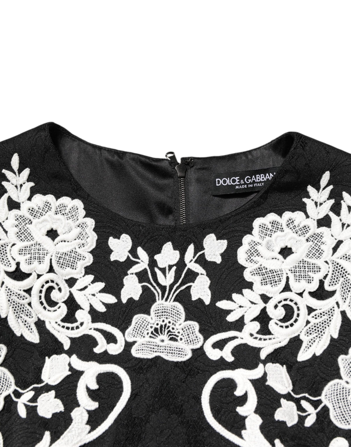 Dolce & Gabbana Black Lace Trim Short Sleeves A-line Dress