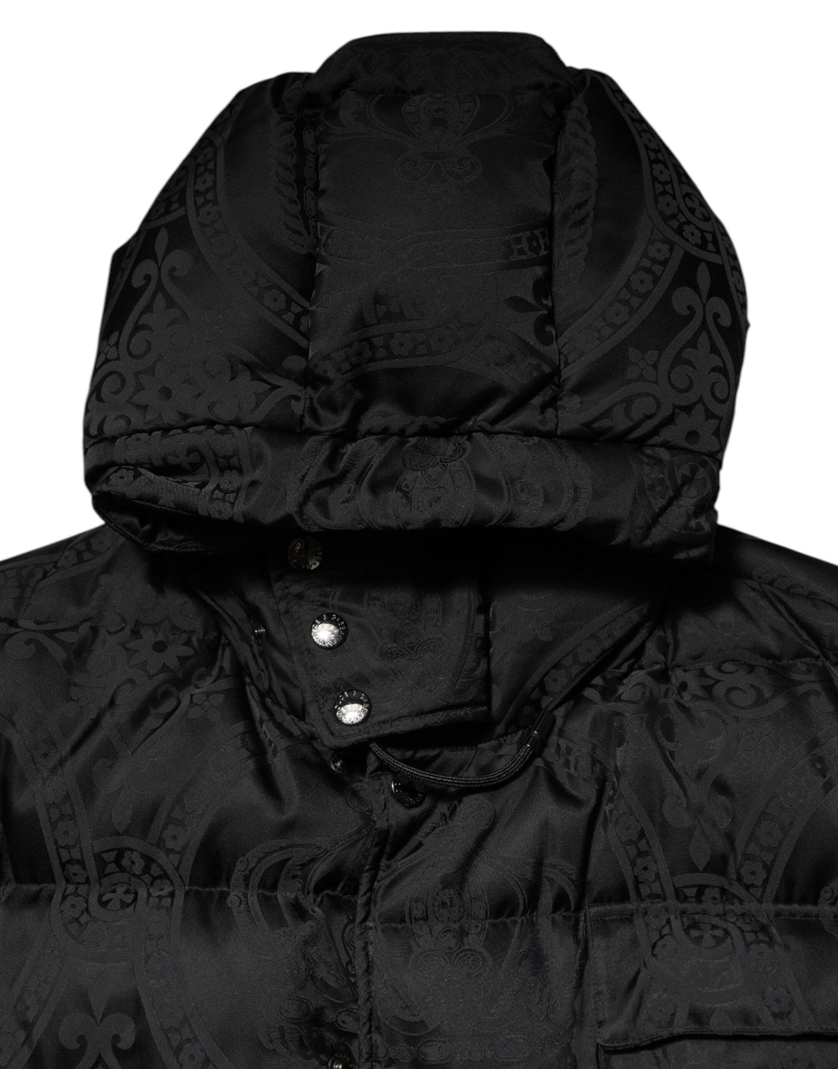 Dolce & Gabbana Black Jacquard Quilted Puffer Hooded Jacket