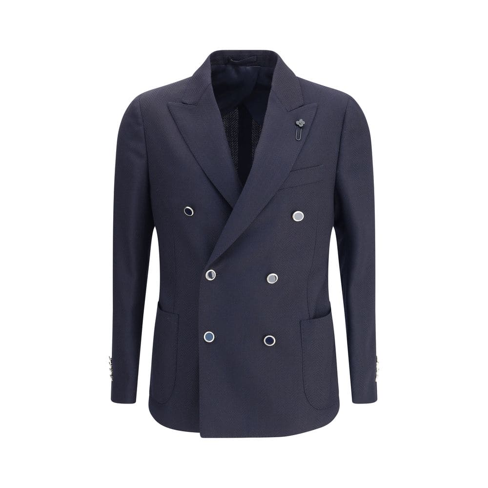 Lardini Blue Fleece Wool Blazer