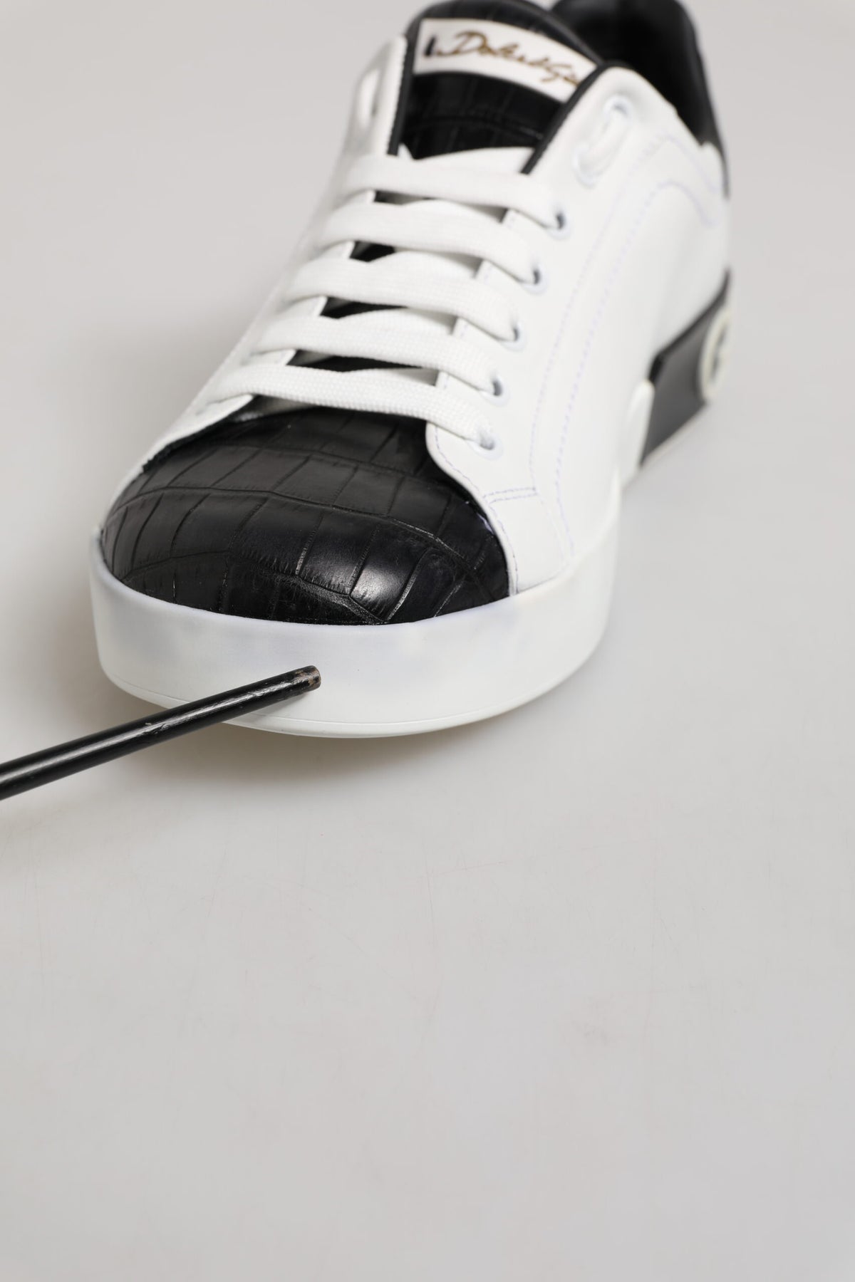 Dolce & Gabbana White Black Leather Portofino Sneaker Shoes