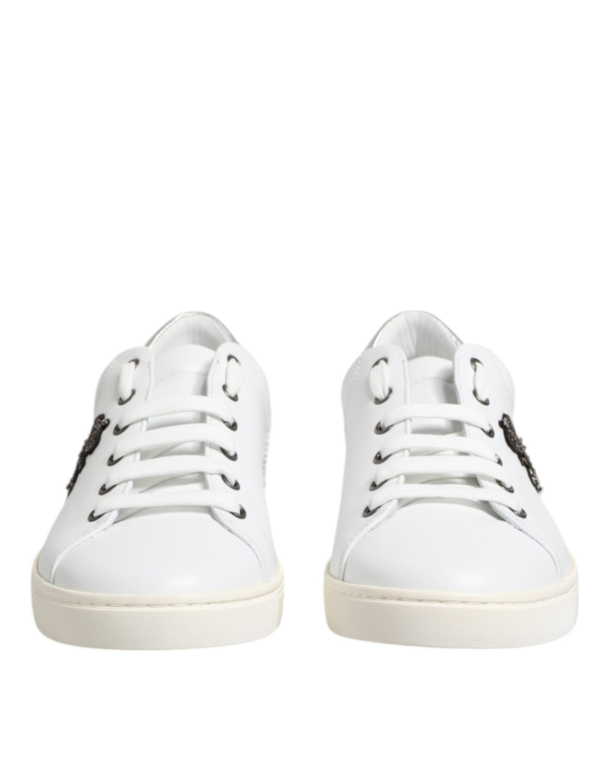 Dolce & Gabbana White Crown Bee Leather Low Top Sneakers Shoes