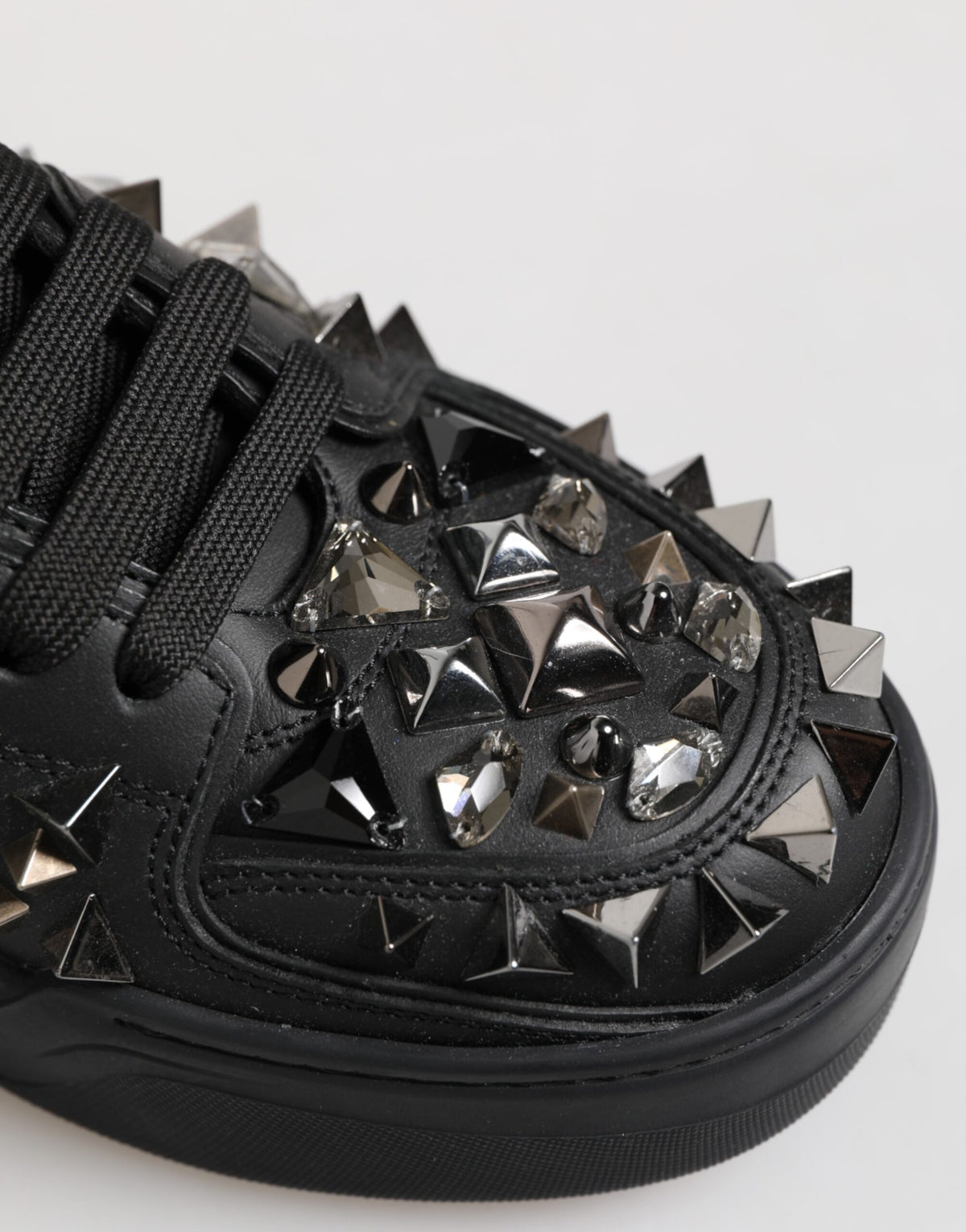 Dolce & Gabbana Black Leather Studded Low Top Sneakers Shoes