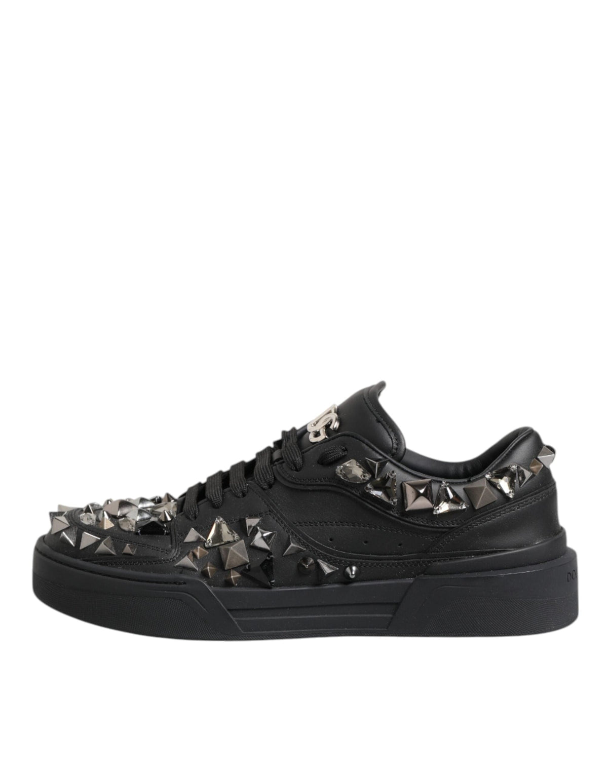 Dolce & Gabbana Black Leather Studded Low Top Sneakers Shoes