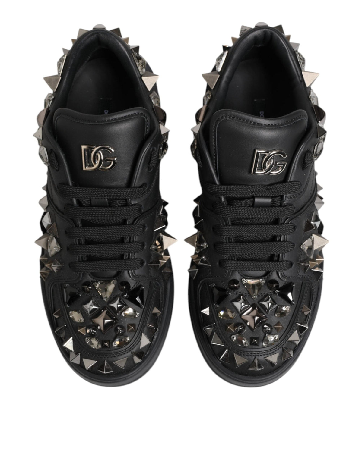 Dolce & Gabbana Black Leather Studded Low Top Sneakers Shoes