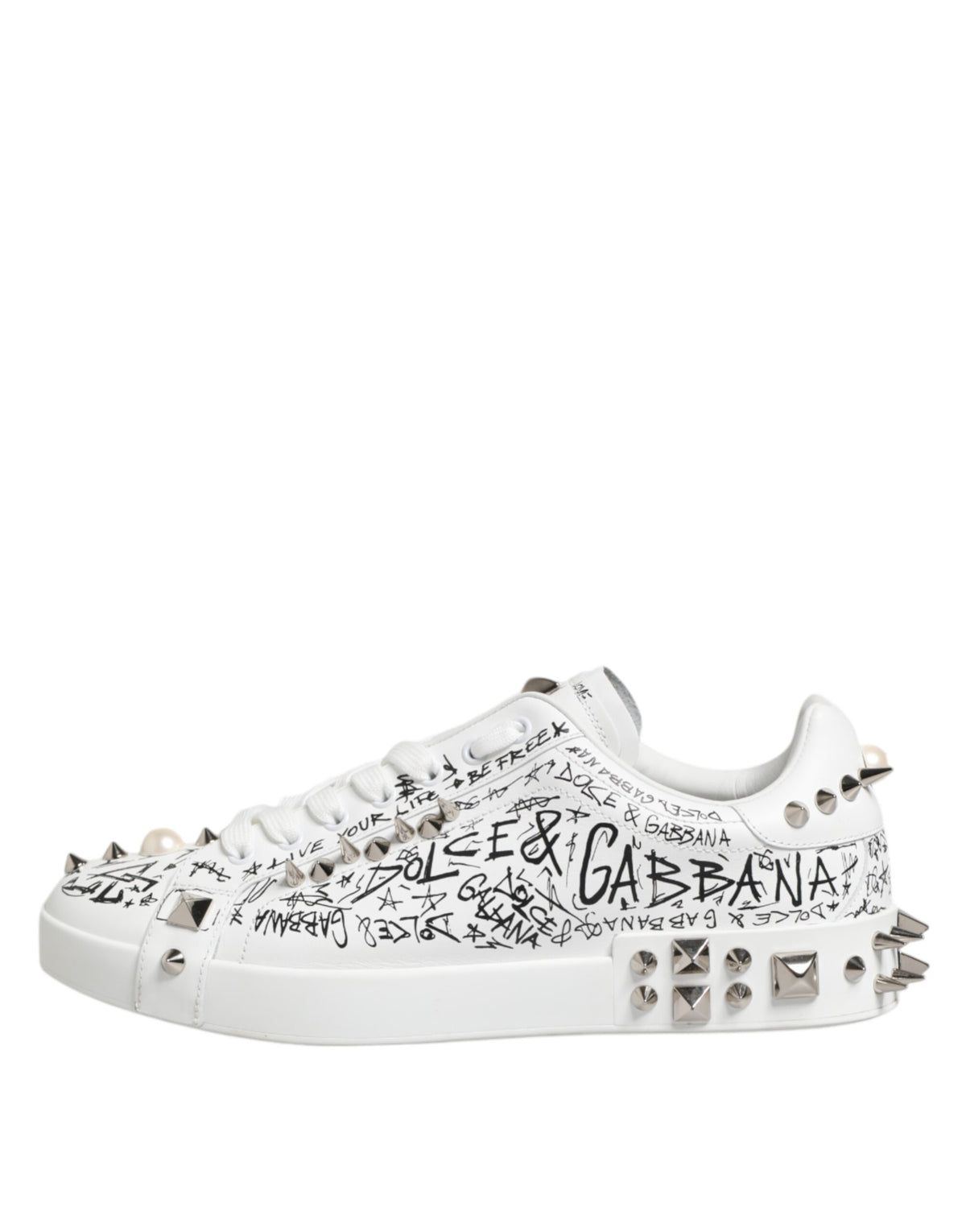 Dolce & Gabbana White Portofino Studded Men Sneakers Shoes