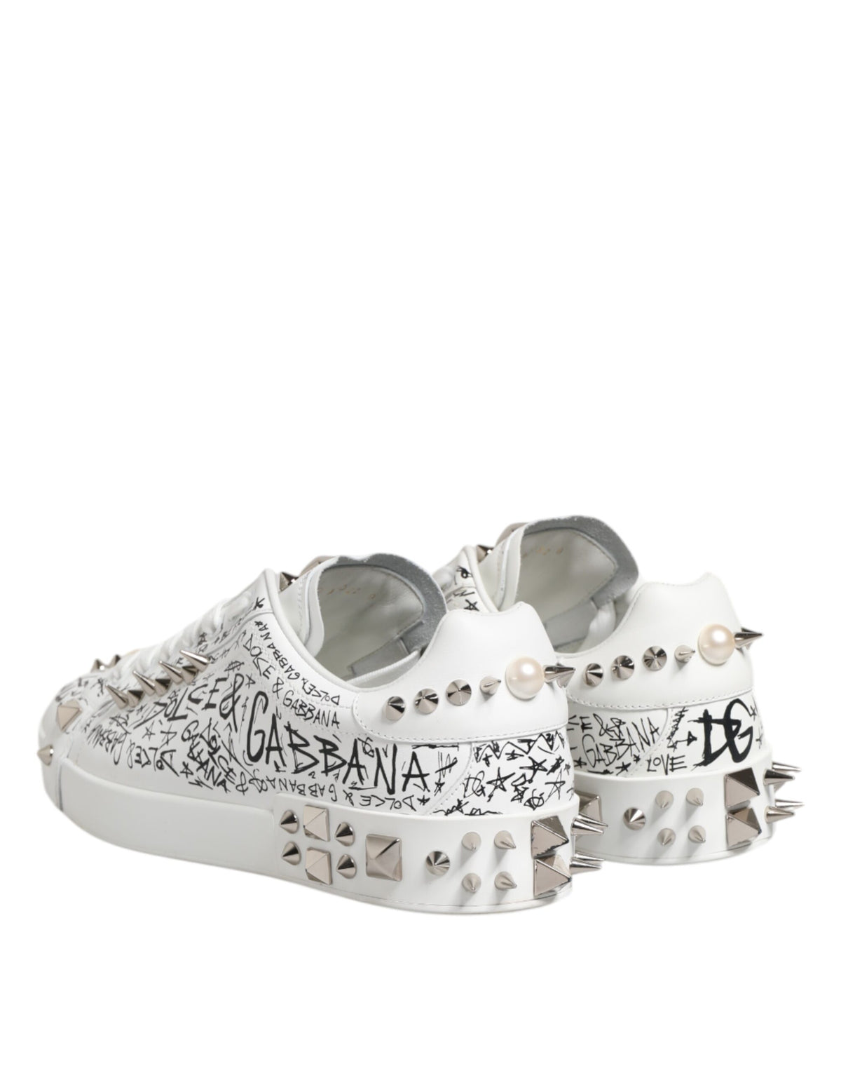 Dolce & Gabbana White Portofino Studded Men Sneakers Shoes
