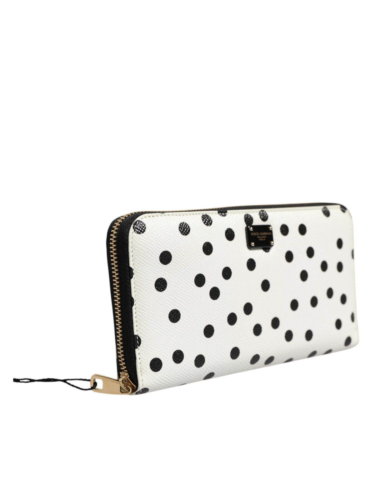 Dolce & Gabbana White Black Dotted Leather Zip Around Continental Wallet