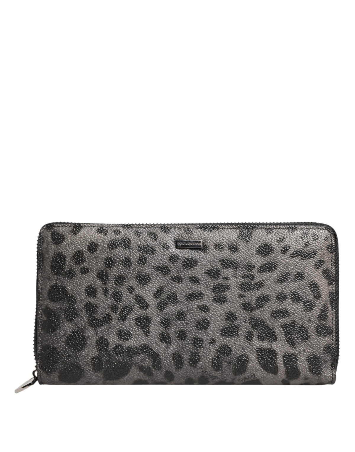 Dolce & Gabbana Black Gray Leopard Leather Zip Around Continental Wallet