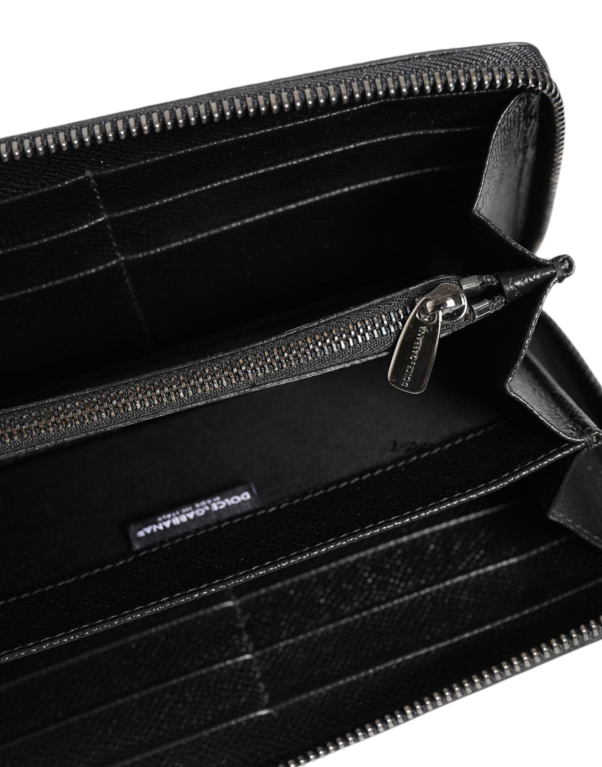 Dolce & Gabbana Black Gray Leopard Leather Zip Around Continental Wallet