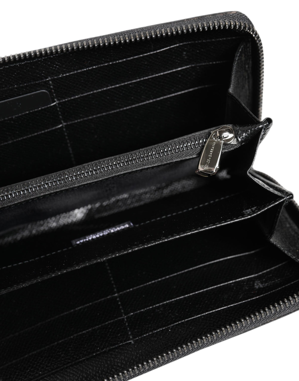 Dolce & Gabbana Black Gray Leopard Leather Zip Around Continental Wallet