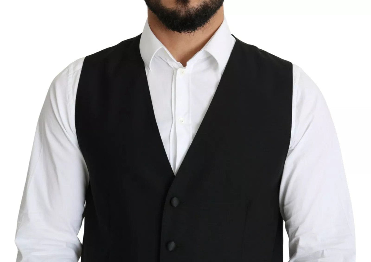 Dolce & Gabbana Black Wool Men Formal Waistcoat Vest