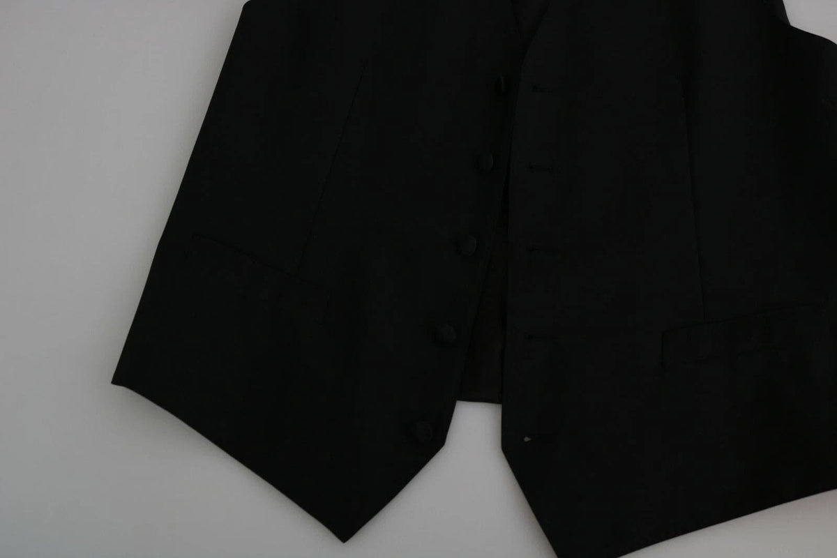 Dolce & Gabbana Black Wool Men Formal Waistcoat Vest