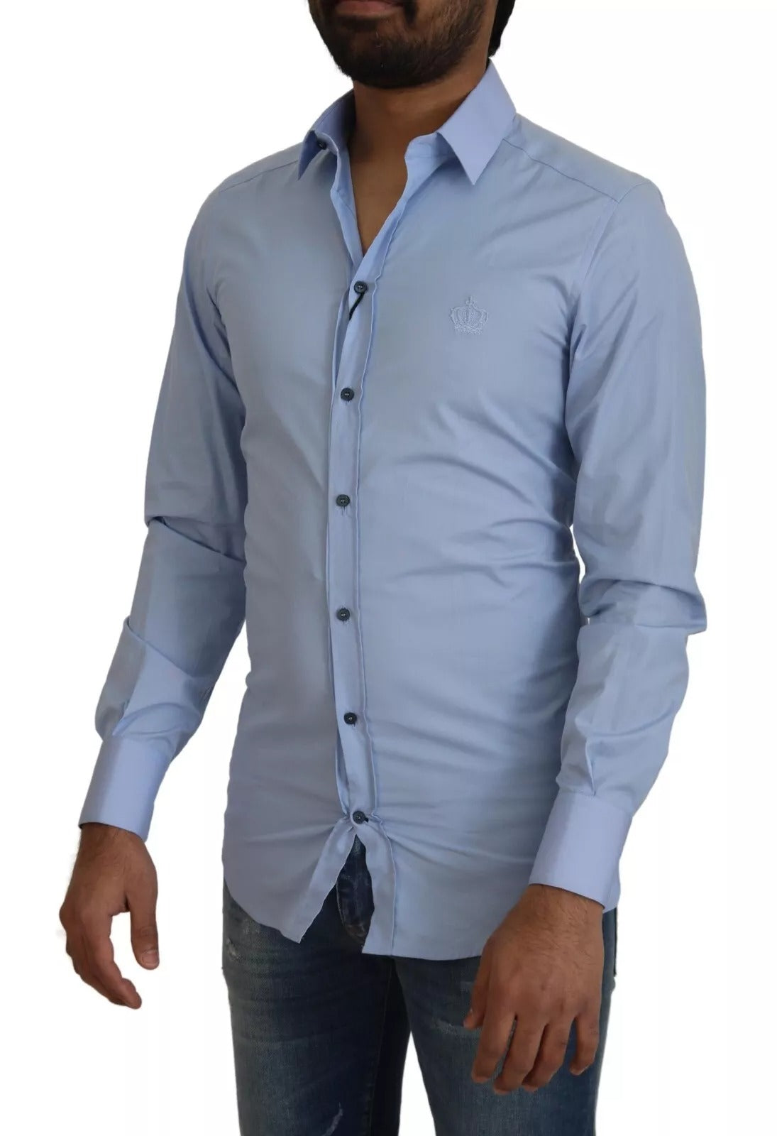 Dolce & Gabbana Light Blue Cotton Slim Fit Dress Shirt