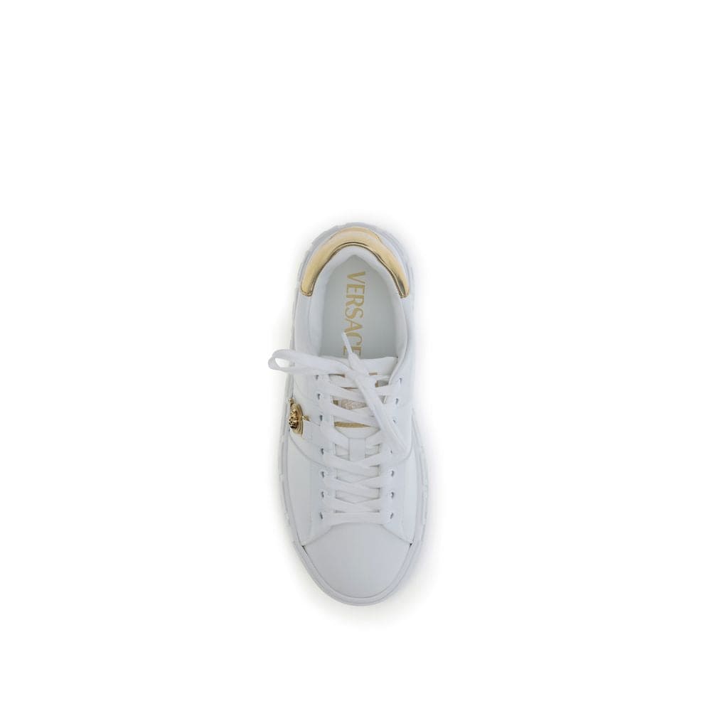 Versace White Calf Leather Bos Taurus Low Top Sneakers