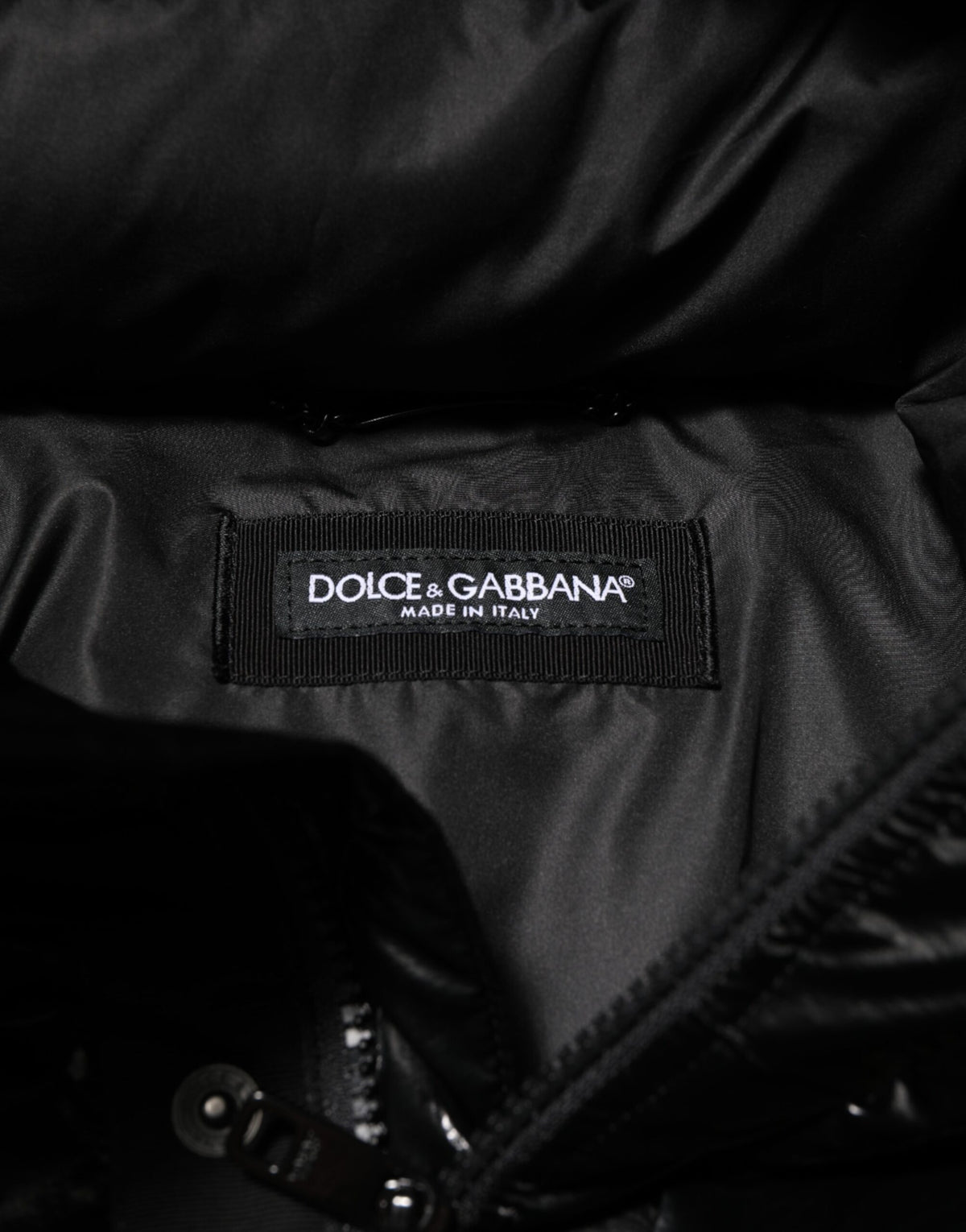 Dolce & Gabbana Black Logo Full Zip Hooded Quilted Jacket